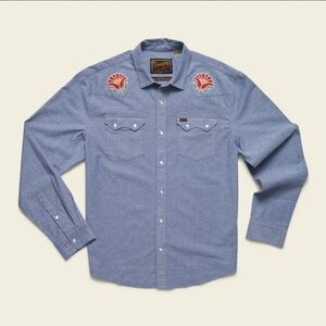 Howler Bros Crosscut Deluxe Snapshirt Blue Chambray Fresh Blooms Western Shirt S